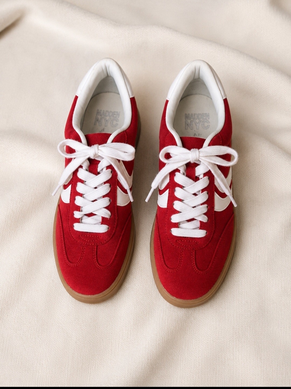 Madden NYC Women's Red Suede Sneakers with White Accents